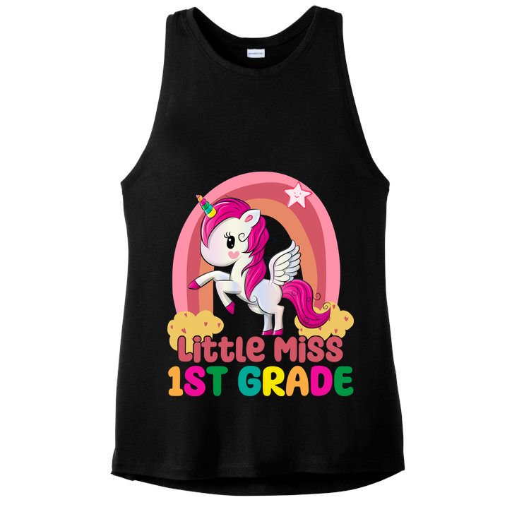 Little Miss 1st Grade Rainbow Unicorn Ladies PosiCharge Tri-Blend Wicking Tank