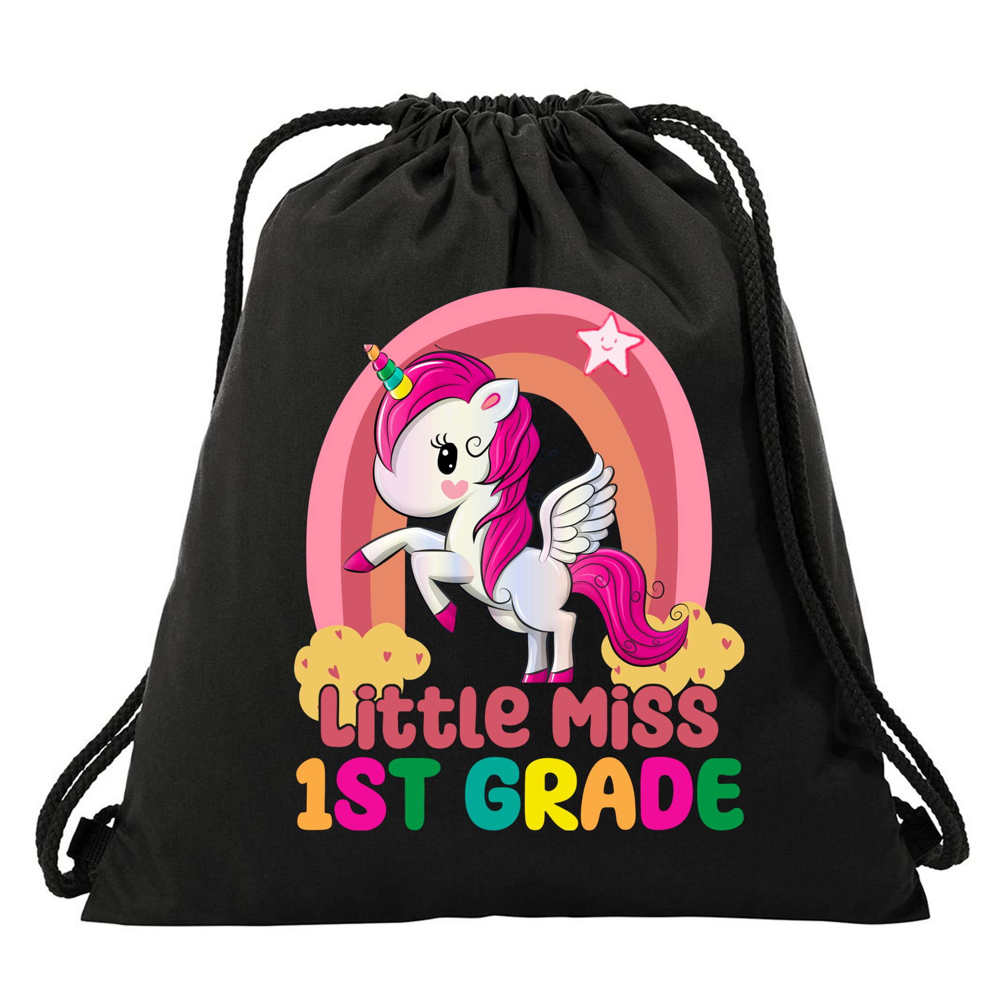 Little Miss 1st Grade Rainbow Unicorn Drawstring Bag