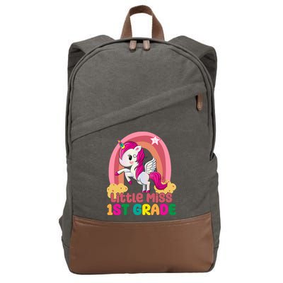 Little Miss 1st Grade Rainbow Unicorn Cotton Canvas Backpack