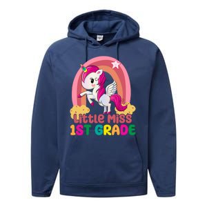 Little Miss 1st Grade Rainbow Unicorn Performance Fleece Hoodie