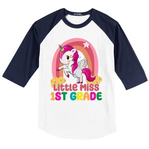 Little Miss 1st Grade Rainbow Unicorn Baseball Sleeve Shirt