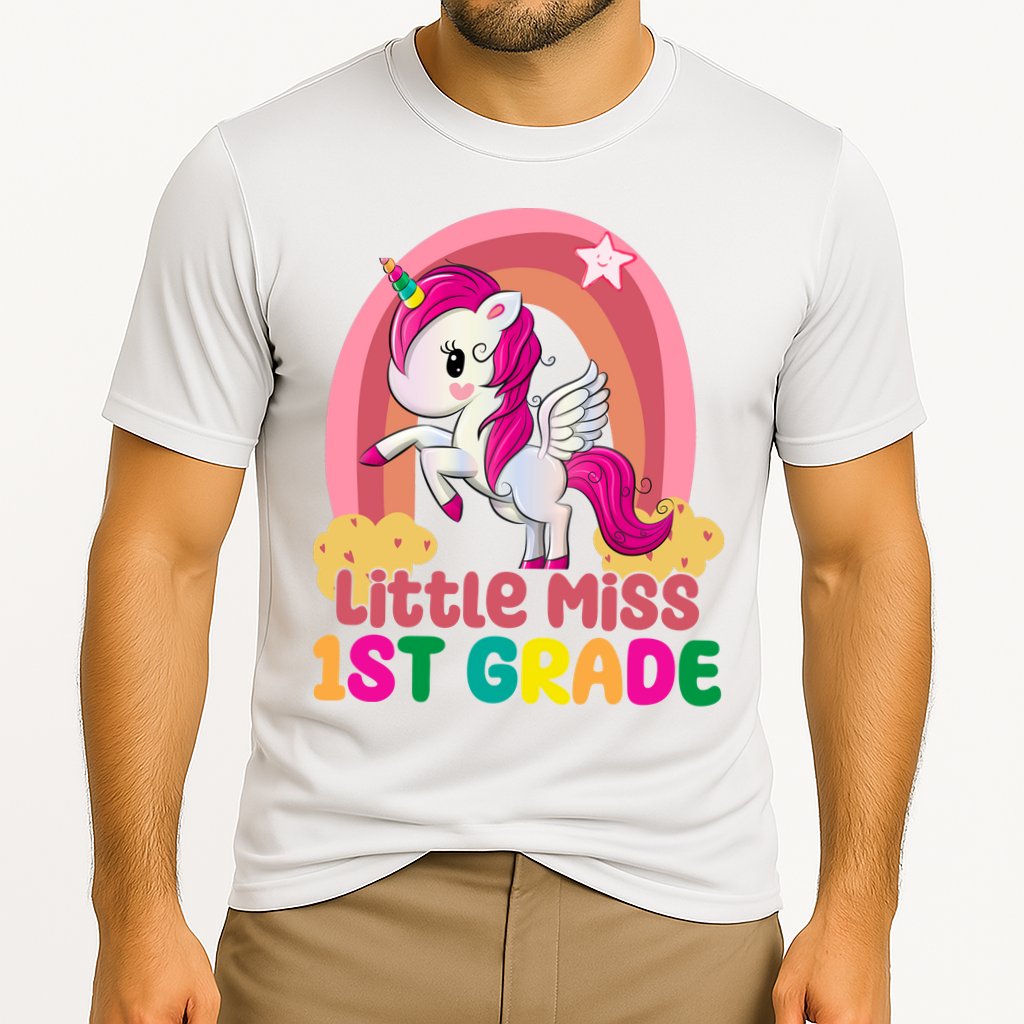 Little Miss 1st Grade Rainbow Unicorn Cooling Performance Crew T-Shirt