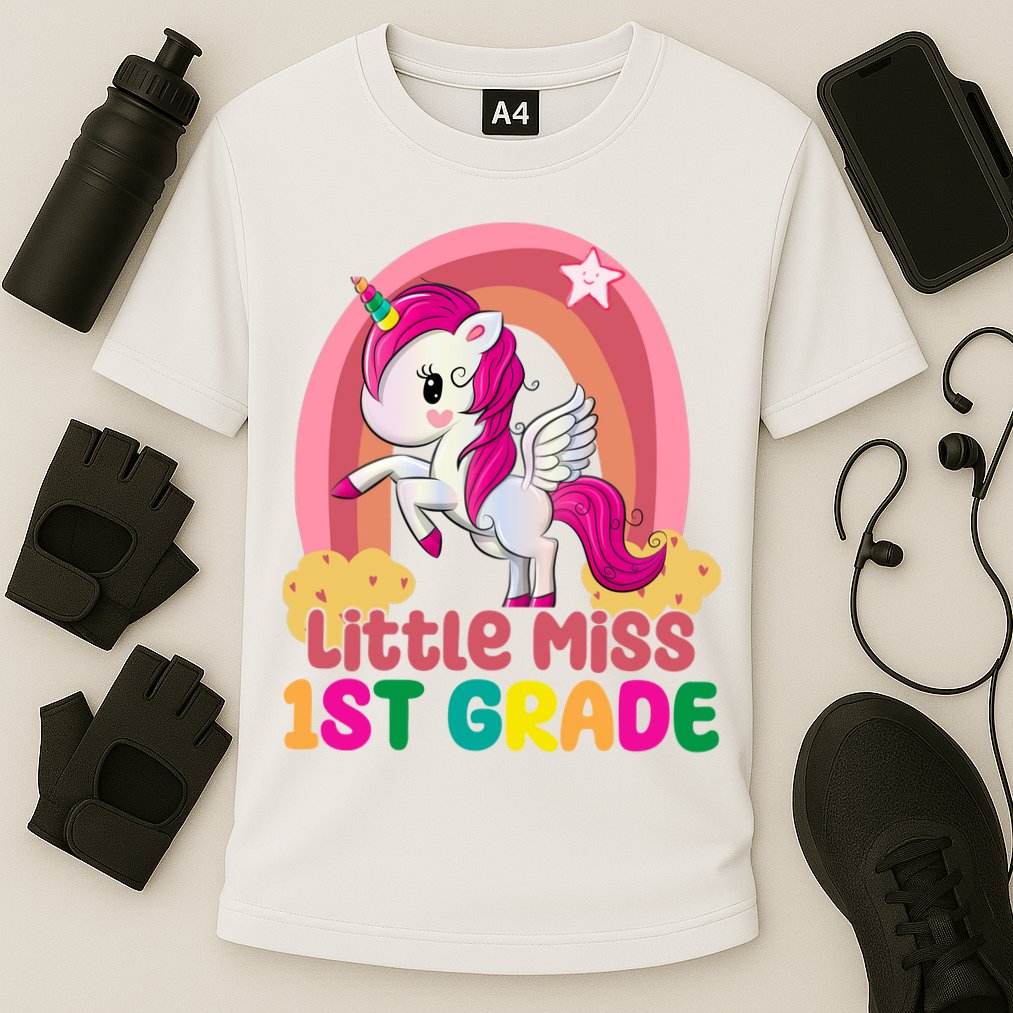 Little Miss 1st Grade Rainbow Unicorn Cooling Performance Crew T-Shirt