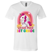 Little Miss 1st Grade Rainbow Unicorn V-Neck T-Shirt