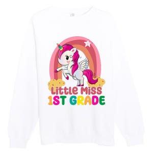 Little Miss 1st Grade Rainbow Unicorn Premium Crewneck Sweatshirt