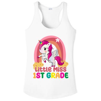 Little Miss 1st Grade Rainbow Unicorn Ladies PosiCharge Competitor Racerback Tank