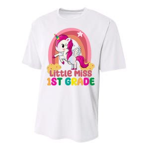 Little Miss 1st Grade Rainbow Unicorn Performance Sprint T-Shirt