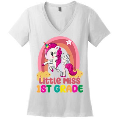 Little Miss 1st Grade Rainbow Unicorn Women's V-Neck T-Shirt