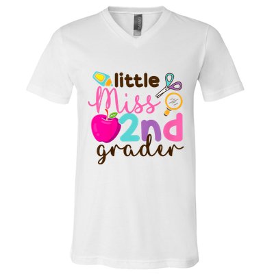 Little Miss 2nd Grade First Day Of Second Grade Cute V-Neck T-Shirt