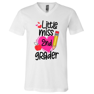 Little Miss 2nd Grader First Day Of Second Grade Girl V-Neck T-Shirt