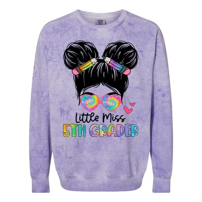 Little Miss 2Nd Grader Messy Bun Tie Dye Second Grade Gift Colorblast Crewneck Sweatshirt