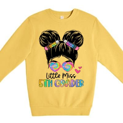 Little Miss 2Nd Grader Messy Bun Tie Dye Second Grade Gift Premium Crewneck Sweatshirt