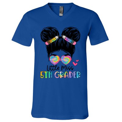 Little Miss 2Nd Grader Messy Bun Tie Dye Second Grade Gift V-Neck T-Shirt