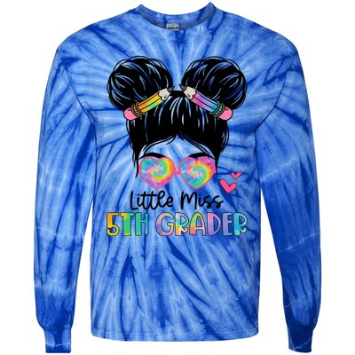 Little Miss 2Nd Grader Messy Bun Tie Dye Second Grade Gift Tie-Dye Long Sleeve Shirt