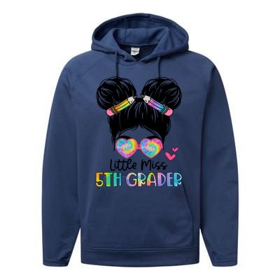 Little Miss 2Nd Grader Messy Bun Tie Dye Second Grade Gift Performance Fleece Hoodie