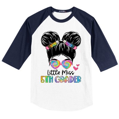 Little Miss 2Nd Grader Messy Bun Tie Dye Second Grade Gift Baseball Sleeve Shirt