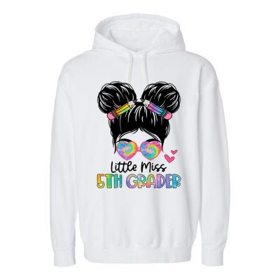 Little Miss 2Nd Grader Messy Bun Tie Dye Second Grade Gift Garment-Dyed Fleece Hoodie