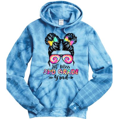 Lil' Miss 3rd Grade Grad Graduation Messy Bun Tie Dye Hoodie