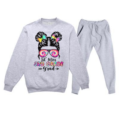 Lil' Miss 3rd Grade Grad Graduation Messy Bun Premium Crewneck Sweatsuit Set