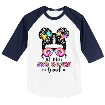 Lil' Miss 3rd Grade Grad Graduation Messy Bun Baseball Sleeve Shirt