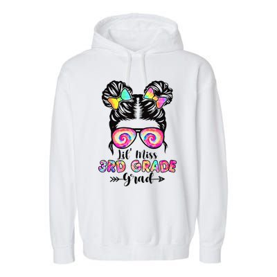 Lil' Miss 3rd Grade Grad Graduation Messy Bun Garment-Dyed Fleece Hoodie