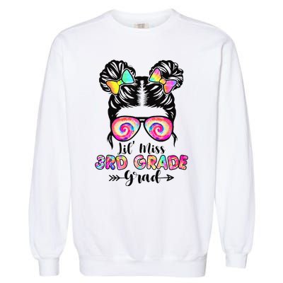 Lil' Miss 3rd Grade Grad Graduation Messy Bun Garment-Dyed Sweatshirt