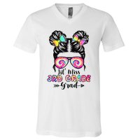 Lil' Miss 3rd Grade Grad Graduation Messy Bun V-Neck T-Shirt