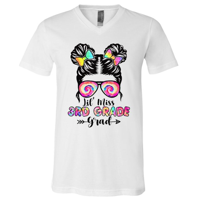 Lil' Miss 3rd Grade Grad Graduation Messy Bun V-Neck T-Shirt