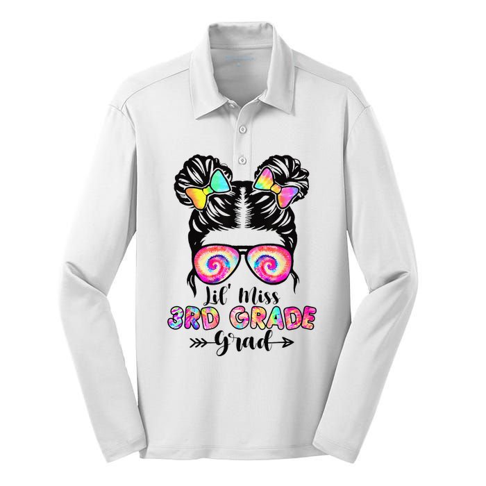 Lil' Miss 3rd Grade Grad Graduation Messy Bun Silk Touch Performance Long Sleeve Polo