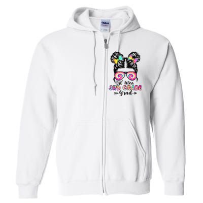 Lil' Miss 3rd Grade Grad Graduation Messy Bun Full Zip Hoodie