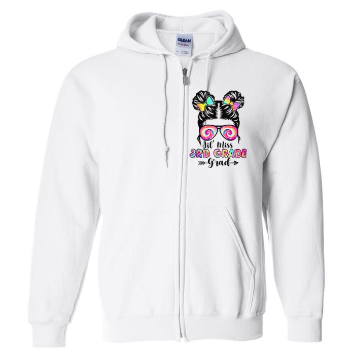 Lil' Miss 3rd Grade Grad Graduation Messy Bun Full Zip Hoodie