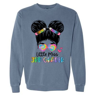 Little Miss 4Th Grader Messy Bun Tie Dye Fourth Grade Great Gift Garment-Dyed Sweatshirt