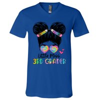 Little Miss 4Th Grader Messy Bun Tie Dye Fourth Grade Great Gift V-Neck T-Shirt