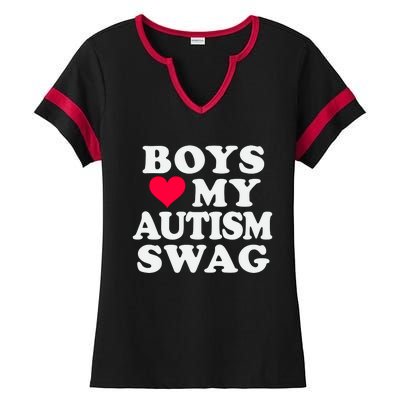 Love My Autism Swag Funny Autistic Awareness Idea Great Gift Ladies Halftime Notch Neck Tee