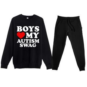 Love My Autism Swag Gift Funny Heart Autism Awareness Gift Premium Crewneck Sweatsuit Set