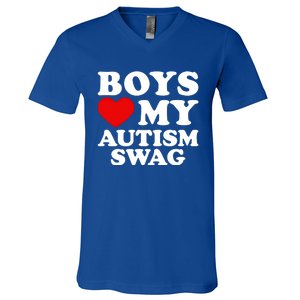 Love My Autism Swag Gift Funny Heart Autism Awareness Gift V-Neck T-Shirt