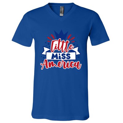 Little Miss America Illustration Novelty Graphic Designs Gift V-Neck T-Shirt