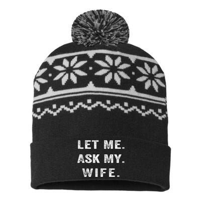 Let Me Ask My Wife Funny USA-Made Snowflake Beanie