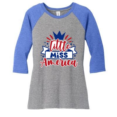 Little Miss America Illustration Novelty Graphic Designs Gift Women's Tri-Blend 3/4-Sleeve Raglan Shirt