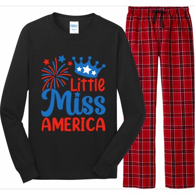 Little Miss America Gift Funny 4th Of July Fireworks Gift Long Sleeve Pajama Set