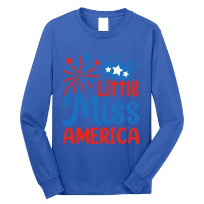 Little Miss America Gift Funny 4th Of July Fireworks Gift Long Sleeve Shirt