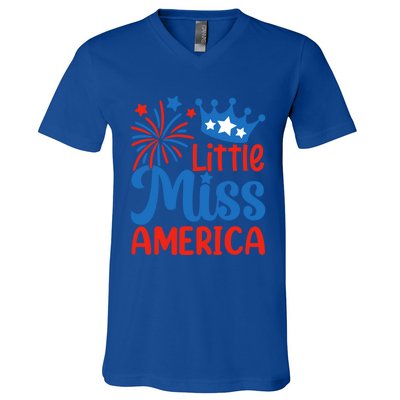 Little Miss America Gift Funny 4th Of July Fireworks Gift V-Neck T-Shirt