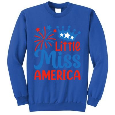 Little Miss America Gift Funny 4th Of July Fireworks Gift Tall Sweatshirt