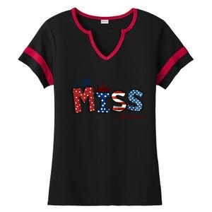 Little Miss America Gift American 4th Of July Graphic Meaningful Gift Ladies Halftime Notch Neck Tee