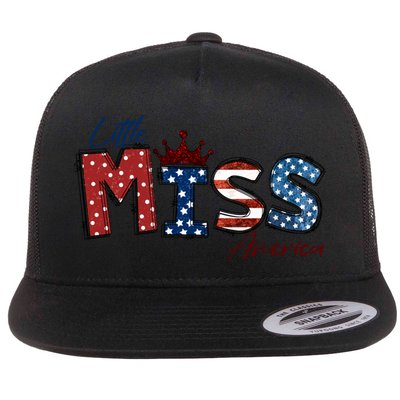 Little Miss America Gift American 4th Of July Graphic Meaningful Gift Flatbill Hat