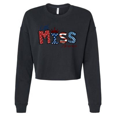 Little Miss America Gift American 4th Of July Graphic Meaningful Gift Cropped Pullover Crew