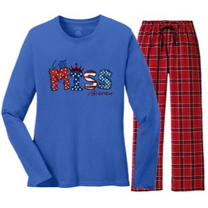 Little Miss America Gift American 4th Of July Graphic Meaningful Gift Women's Long Sleeve Flannel Pajama Set 