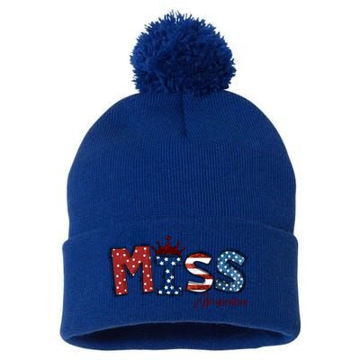 Little Miss America Gift American 4th Of July Graphic Meaningful Gift Pom Pom 12in Knit Beanie