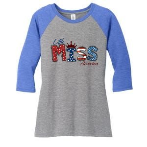 Little Miss America Gift American 4th Of July Graphic Meaningful Gift Women's Tri-Blend 3/4-Sleeve Raglan Shirt