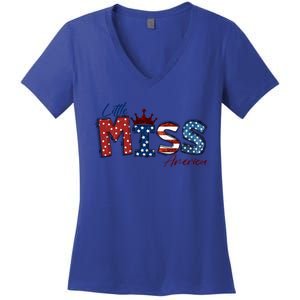 Little Miss America Gift American 4th Of July Graphic Meaningful Gift Women's V-Neck T-Shirt